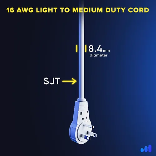 Vista 5 de Maximm - Cable de extensión de enchufe plano blanco de 1 pie, rotación de 360°, toma única, para interiores, calibre 16, 3 puntas, cable de tierra