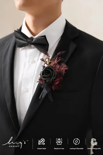 Vista 4 de Ling's Moment Boutonniere para Hombres Boda, Juego de 6, Novio y Padrinos Boutonniere para Boda Regreso a Casa Halloween Ceremonia Aniversario, Cena