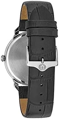 Vista 3 de Bulova esfera de plata correa de piel negro reloj para hombre