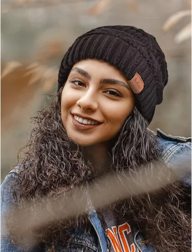 Vista 5 de Somaler Gorro de punto para mujer de gran tamaño grueso para invierno gorro de esquí