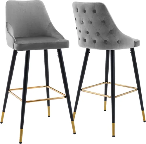 Vista 8 de DUHOME Juego de 2 taburetes de bar con botones de terciopelo, modernos taburetes de bar de 30 pulgadas con respaldo y base dorada para cocina, Azul