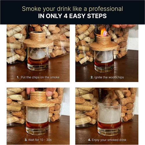 Vista 6 de Virutas de madera para ahumar cócteles – Roble, Pecana, Cereza, Virutas de madera de manzana para ahumar cóctel – Chips de ahumar para whisky