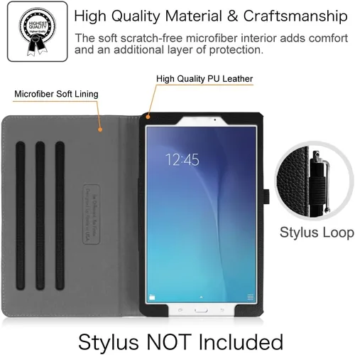 Vista 3 de Fintie Funda multiángulo para Samsung Galaxy Tab E 9.6 2015, color negro Modelo SM-T560/T561/T565/T567, bolsillo para tarjeta frontal, protección