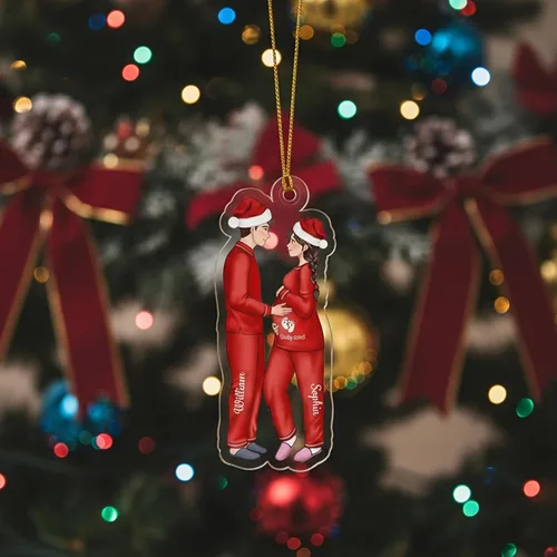 Vista 6 de Adorno de embarazo de Navidad personalizado para padres esperados 2025 – Adorno colgante de embarazo con nombre personalizado, anuncio de nuevo