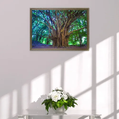 Vista 2 de YEEIFFD Kit de numeración de pintura 5D para bricolaje, árbol, Banyan, Hawaii, Maui, Kauai, paisaje, naturaleza, al aire libre, 12 x 16 pulgadas