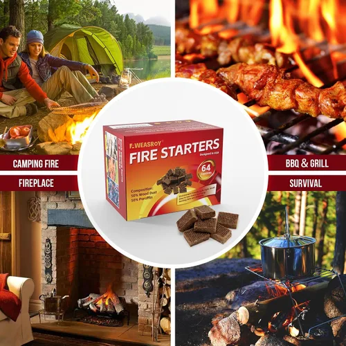 Vista 6 de Fire Starter Squares 192 - Arrancadores de fuego para chimenea, chimenea, parrilla de barbacoa, fuego de campamento, estufa de leña, resistente al