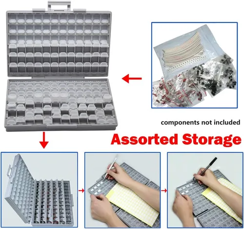 Vista 4 de AideTek BOX-ALL Cajas vacías 144 compartimentos con tapas para SMD SMT Resistor Capacitor Organizador