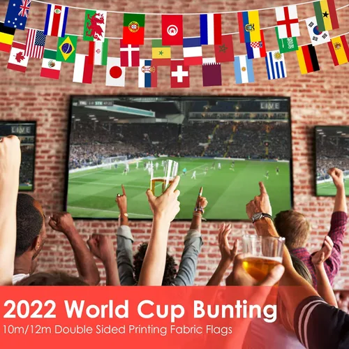 Vista 4 de AhfuLife Bandera mundial de 32 países para decoración de fiestas, banderas internacionales de poliéster de doble cara para la Copa del Mundo