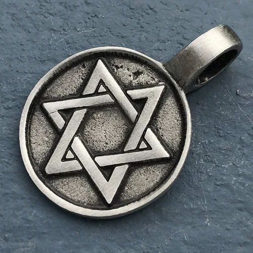 Vista 6 de Sello de 2 caras de los judíos salomón, joyería judaísmo judío estrella de David, peltre israelí, collar con dije unisex para hombre, amuleto