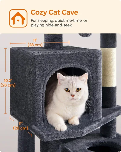 Vista 6 de Feandrea Cat Tree, 59.5-Inch Tall Cat Tower, Multi-Level Condo, Smoky Gray Gris ahumado (Smoky Gray)