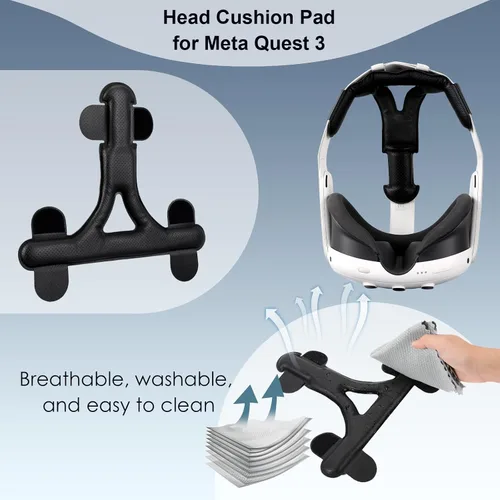 Vista 3 de CBDYWVR Head Strap Pad for Oculus Quest 3 Headset,PU Headband Replacement for Enhanced Support,Comfort VR Accessories (Black)