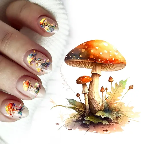 Vista 4 de Calcomanías para uñas (5 hojas) FLONZNAIL Ácido Psicodélico Setas Decoración de Uñas