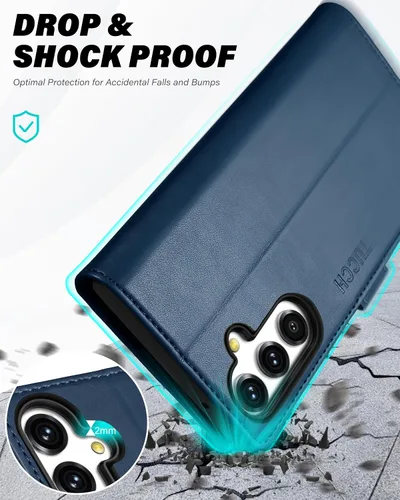 Vista 6 de TUCCH Funda tipo cartera para Galaxy S23 FE, funda interior de TPU a prueba de golpes, función atril, bloqueo RFID, ranura para tarjetas, funda