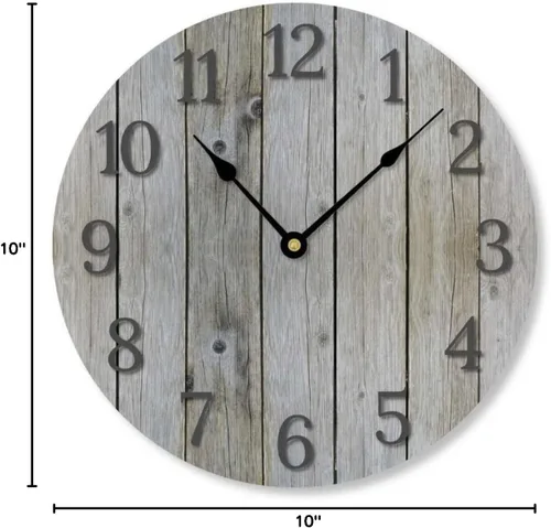 Vista 2 de Reloj de pared rústico de madera gris envejecida, de 10 pulgadas, silencioso, sin tictac, funciona con pilas, para sala de estar, dormitorio