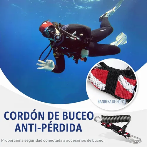 Vista 2 de Buceo Cordón retráctil, doble clips de acero inoxidable y núcleo en espiral anti-pérdida cordón con hebilla de liberación rápida 316 Stainless