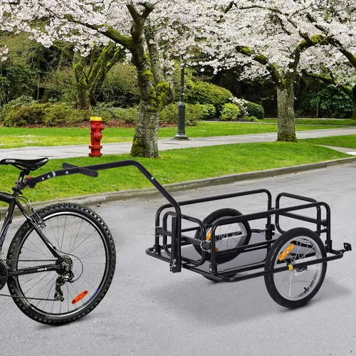 Vista 2 de Aosom Remolque de carga para bicicleta, remolque de bicicleta, carrito de bicicleta de alta resistencia, almacenamiento compacto plegable