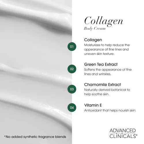 Vista 4 de Advanced Clinicals Crema de colágeno con crema hidratante facial de ácido hialurónico + crema corporal de colágeno, juego de 2 piezas