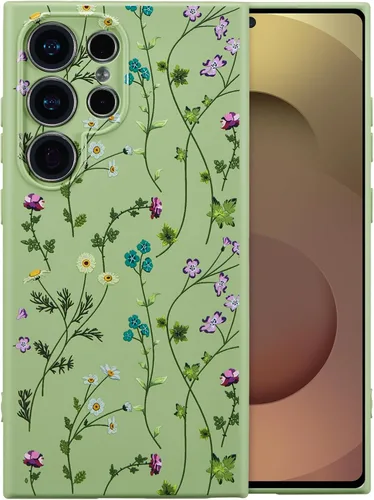 Vista 12 de RALEAVO Funda para Samsung Galaxy S24 Plus, bonita funda de silicona floral Verde/Rama Floral