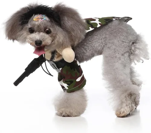 Vista 7 de Disfraz de perro mercenario para cachorro, ropa de cosplay para mascotas, disfraz divertido de Halloween y Navidad, para gatos y perros pequeños