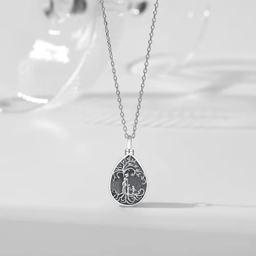 Vista 68 de Collar con colgante de urna de cenizas de cremación y árbol de la vida para mujer, plata de ley US1