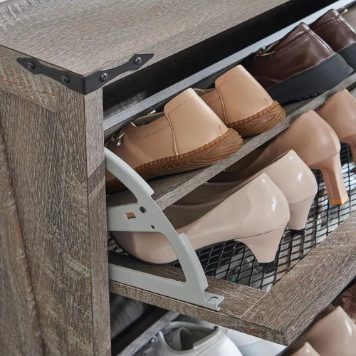 Vista 5 de ACCOHOHO Gabinete de zapatos de granja, armario estrecho de almacenamiento de zapatos con 2 cajones abatibles y estantes ajustables, organizador