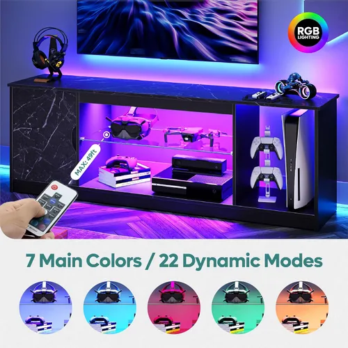 Vista 3 de Bestier - Soporte LED para TV de 57 pulgadas, luz RGB, mármol negro