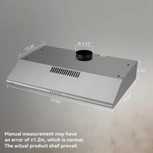 Vista 4 de Hermitlux Campana para debajo del gabinete, campana de ventilación de 30 pulgadas con ventilador de escape de 3 velocidades, convertible con y sin