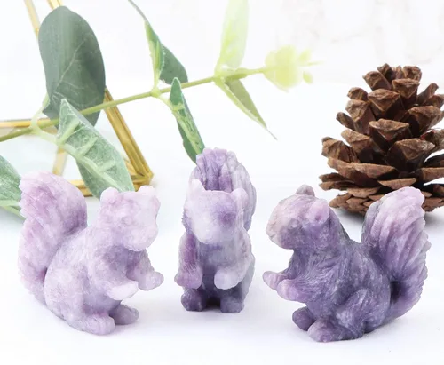 Vista 7 de SMQ Estatua de ardilla de cristal de 2 pulgadas, lepidolita morada, cristal curativo tallado a mano, colección de figuritas de decoración
