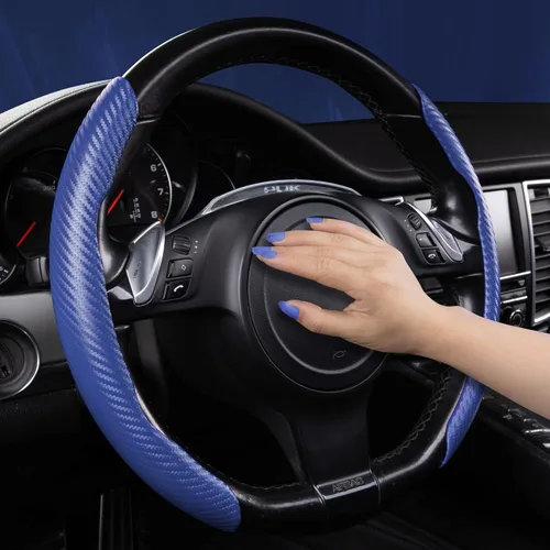 Vista 3 de CAR PASS Funda de volante de fibra de carbono, protector de rueda segmentada, accesorios deportivos antideslizantes para automóvil, ajuste universal