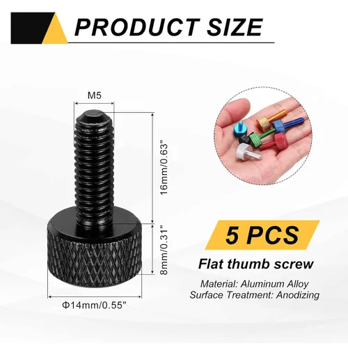 Vista 98 de MECCANIXITY 5 piezas M6x14mm Tornillos de pulgar estriado de cabeza plana, pernos de rosca completa de aleación de aluminio sólido para carcasas
