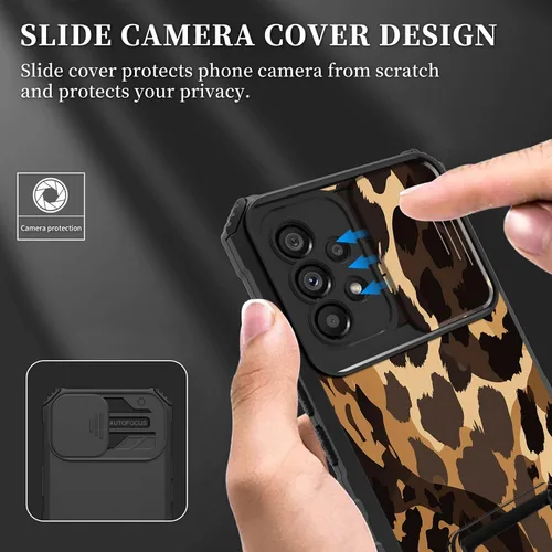 Vista 5 de Funda para Samsung Galaxy A53 5G con cubierta de cámara y soporte de soporte, resistente a prueba de golpes, TPU funda protectora para Samsung