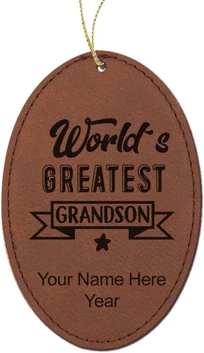 Vista 5 de LaserGram Personalized Christmas Ornament, World's Greatest Grandson, Faux Leather, Custom Laser Engraved Gift Idea (Oval Shape, Black with Silver)