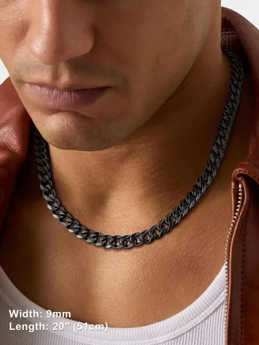 Vista 2 de Suplight Cadena de eslabones cubanos curvados de acero inoxidable 316L chapada en oro, plata, negro, para hombre y mujer, 46, 51, 56, 61, 66, 71