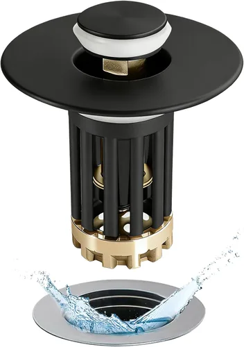Vista 7 de Anlige Tapón de fregadero de baño desplegable 3 en 1, colador de drenaje para fregadero de baño, con cesta extraíble, cubierta universal para Níquel