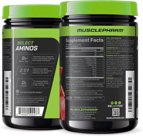 Vista 8 de MusclePharm Select Amino's Amino's EAA + BCAAs, polvo de aminoácidos esenciales después del entrenamiento, suplemento energético preentrenamiento