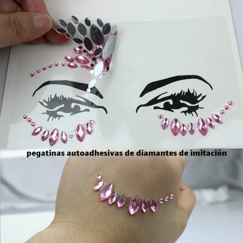 Vista 7 de 6 hojas de joyas para la cara, gemas para la cara, diamantes de imitación autoadhesivos para maquillaje, accesorios para disfraces de festivales