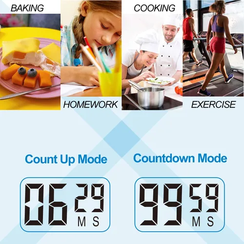 Vista 3 de Betus Temporizador digital de cocina, dígitos grandes, funcionamiento simple y alarma fuerte, respaldo magnético o soporte de mesa, cronómetro