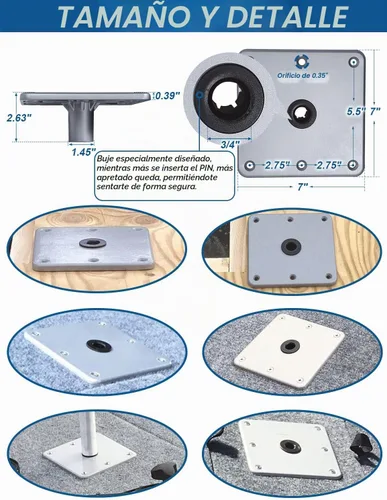 Vista 6 de MATINA Base de asiento de barco, pedestal y base de aluminio de 7 x 7 pulgadas con enchufe de poste de pasador de 3/4 pulgadas, accesorios de barco