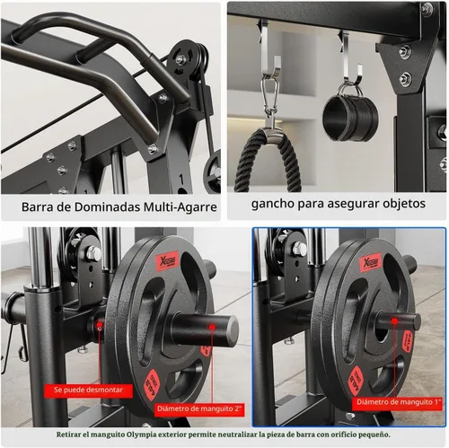 Vista 5 de XGSW Smith Machine Gimnasio en casa, jaula de potencia multifunción con sistema cruzado de cable de polea doble, estante para sentadillas para L06