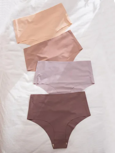 Vista 3 de MakeMeChic Paquete de 4 bragas sólidas de cintura alta sin costuras para mujer