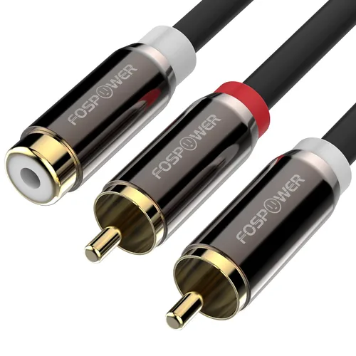 Vista 8 de FosPower 1 RCA macho a 2 RCA hembra adaptador en Y cable de audio (8 pulgadas)