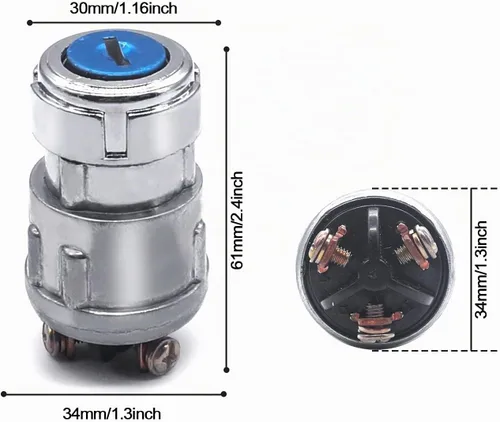 Vista 3 de mankk Interruptor de encendido de 3 cables con llave de 12 V, interruptor universal de arranque de motor, apagado/encendido (arranque), 3 posiciones