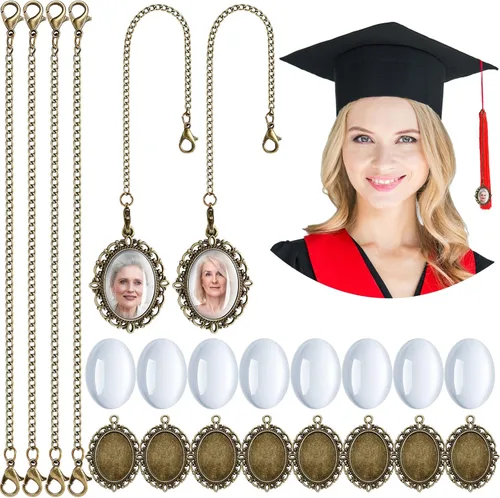 Vista 8 de Sureio 20 dijes de graduación para fotos 2026 con diseño de gorra de graduación conmemorativa con borlas, cadenas de fotos antiguas personalizadas