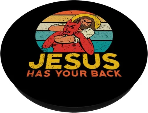 Vista 2 de Jesús tiene tu espalda Jiu Jitsu Retro Christian Funny Meme PopSockets PopGrip intercambiable
