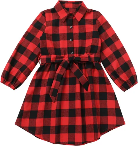 Vista 4 de AWIBMK Trajes familiares a juego para Navidad, color verde y rojo, a cuadros, vestidos para mamá e hija, otoño, invierno, Navidad, trajes familiares