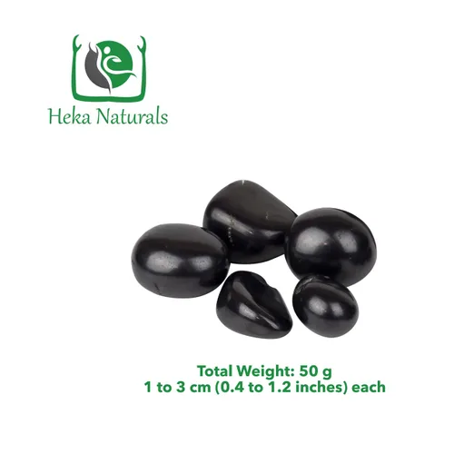 Vista 2 de Heka Naturals Shungite Tumbled Stones 1.76 oz – Purificación de agua, desintoxicación, mineralización, cristales curativos, decoración de Feng