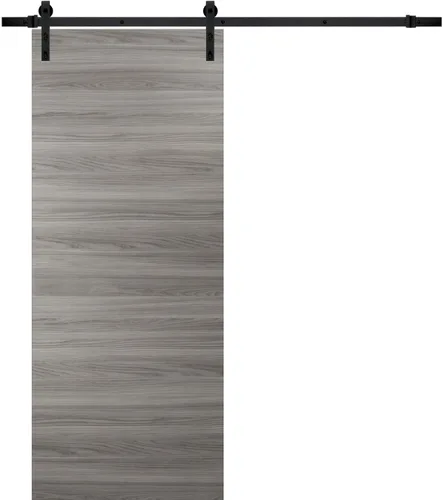 Vista 7 de SARTODOORS Puerta corredera de granero de 18 x 80 pulgadas con herrajes Planum 0010 Ginger Ash Juego de perchas de riel de 6.6 pies para riel