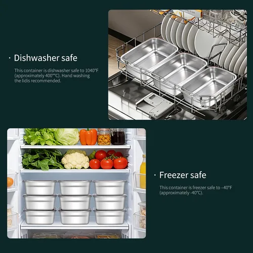 Vista 3 de GIUOIDUO Paquete de 10 recipientes de almacenamiento de alimentos de acero inoxidable con tapas a prueba de fugas, cajas de almuerzo reutilizables