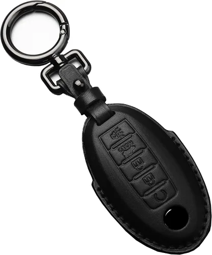 Vista 7 de Tukellen Compatible con llave de Nissan, funda de cuero genuino hecha a mano para Altima Pathfinder Armada Murano Maxima Rogue Infinity Smart Remote