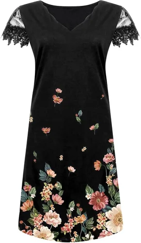Vista 3 de Ladies Casual Positioning Print Wave V-Neck Lace Panel Short Sleeve Dress Summer Gift for Women